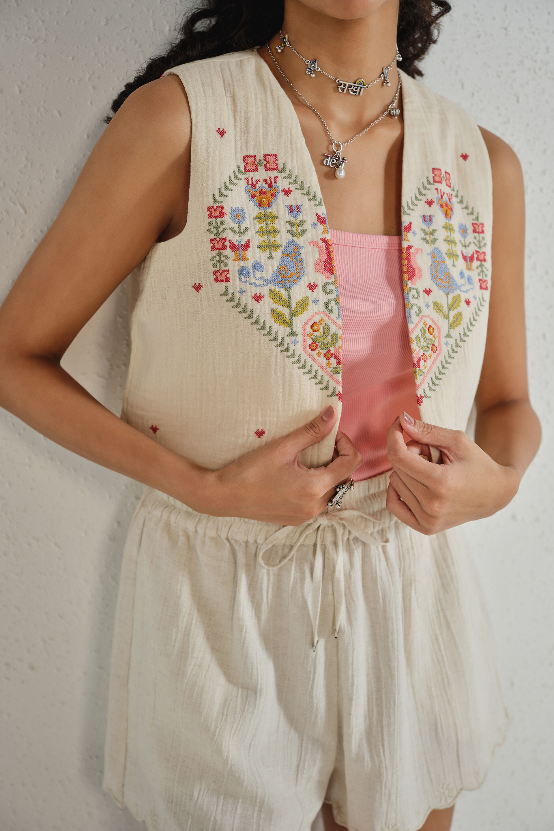 Emboidered Off-White Cotton Jacket, Off White, image 3